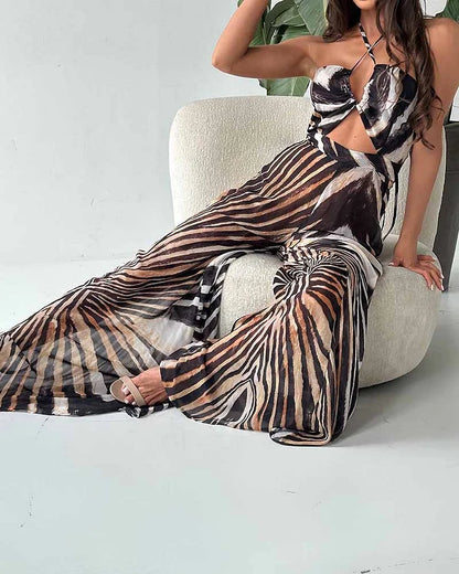 Eliana Jumpsuit - Leopard Print with Wrap Neckline