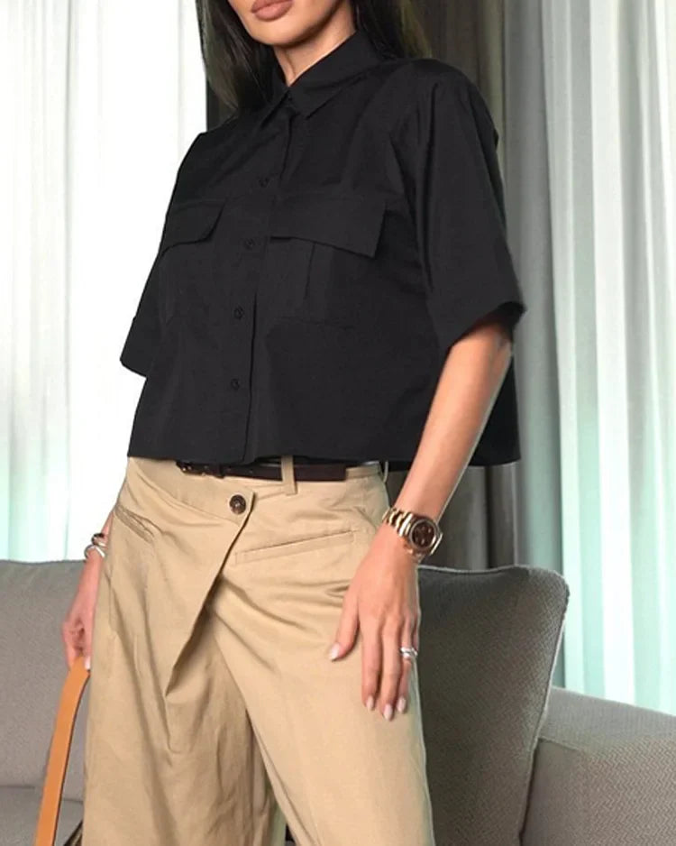 Desiré Set - Short Sleeve Lapel Top and 8-Point Trousers