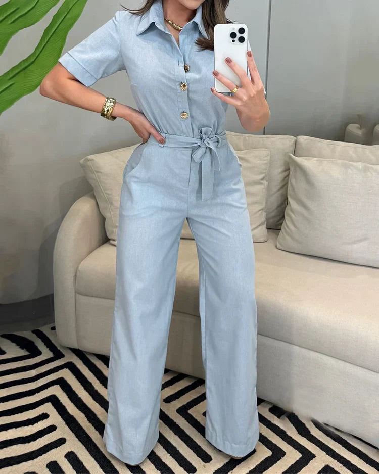 Pía - Short Sleeve Lapel Jumpsuit