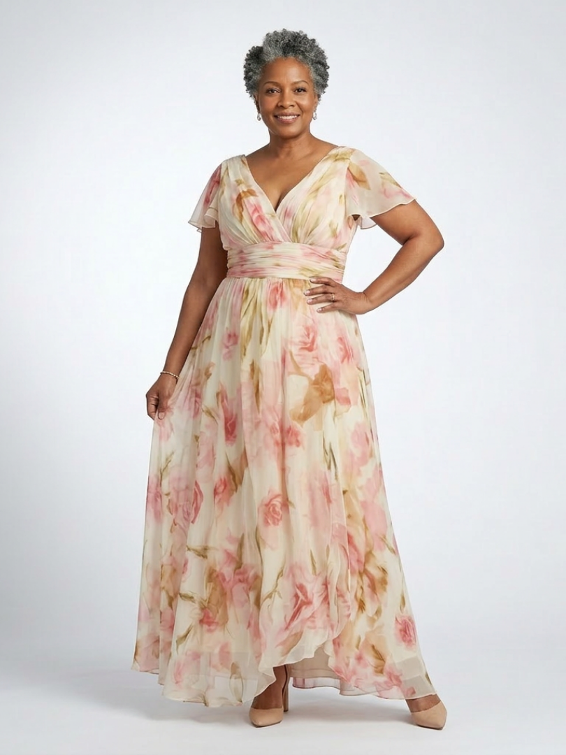 Elara | Short-sleeved floral maxi dress