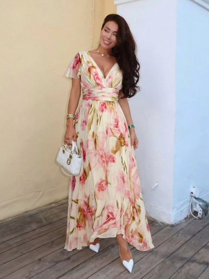 Elara | Short-sleeved floral maxi dress