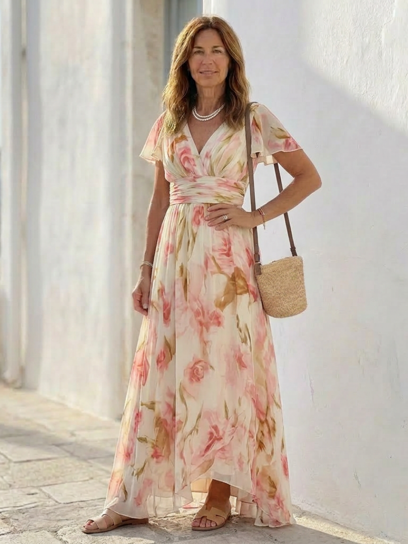 Elara | Short-sleeved floral maxi dress