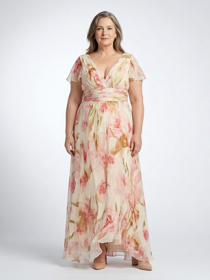 Elara | Short-sleeved floral maxi dress