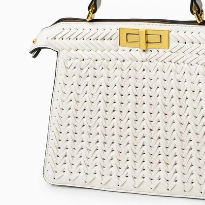 Estelle Braided Leather Handbag – Elegant Gold Clasp