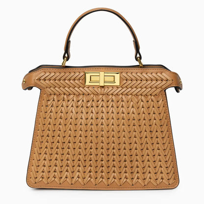 Estelle Braided Leather Handbag – Elegant Gold Clasp