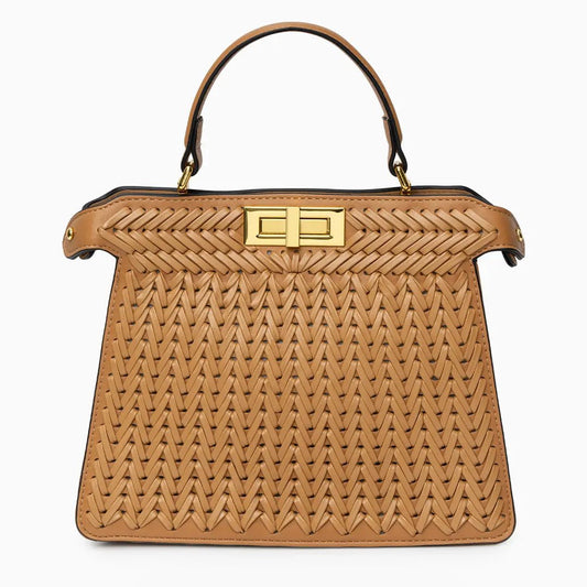 Estelle Braided Leather Handbag – Elegant Gold Clasp