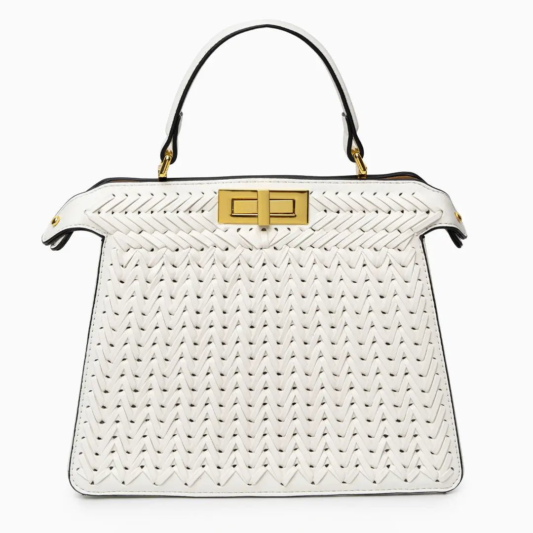 Estelle Braided Leather Handbag – Elegant Gold Clasp
