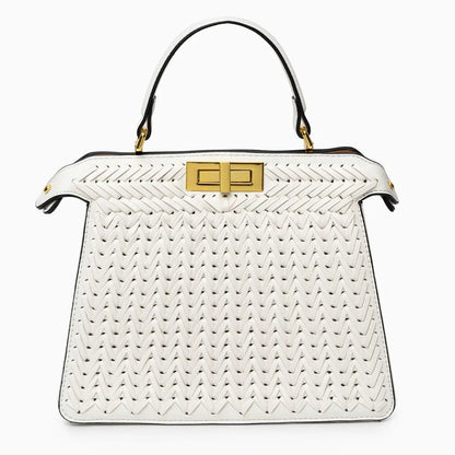 Estelle Braided Leather Handbag – Elegant Gold Clasp
