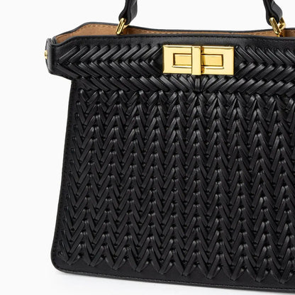 Estelle Braided Leather Handbag – Elegant Gold Clasp
