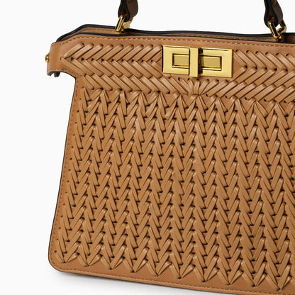 Estelle Braided Leather Handbag – Elegant Gold Clasp