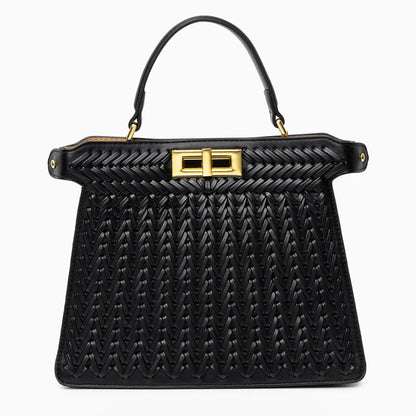 Estelle Braided Leather Handbag – Elegant Gold Clasp