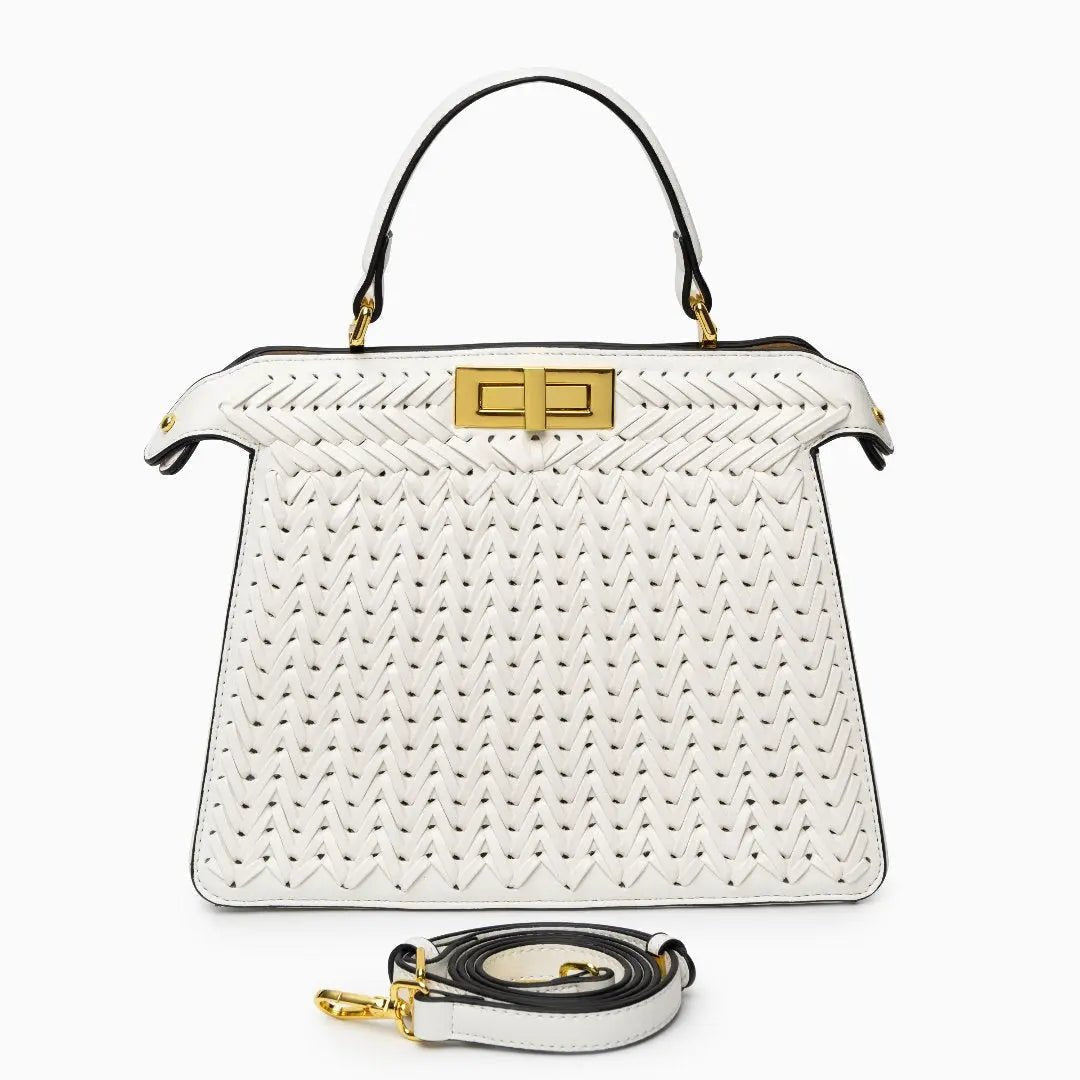 Estelle Braided Leather Handbag – Elegant Gold Clasp