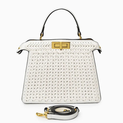 Estelle Braided Leather Handbag – Elegant Gold Clasp