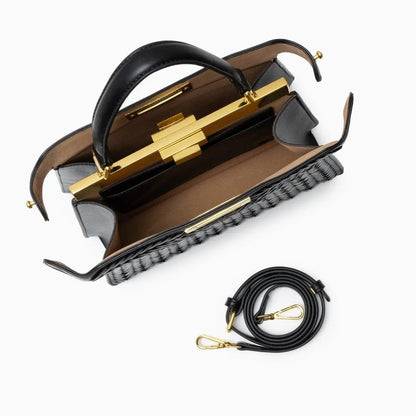 Estelle Braided Leather Handbag – Elegant Gold Clasp