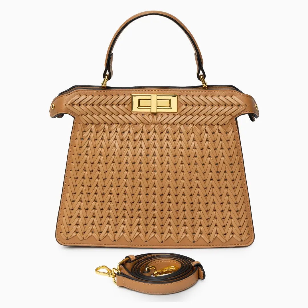 Estelle Braided Leather Handbag – Elegant Gold Clasp