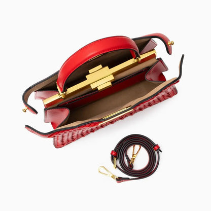 Estelle Braided Leather Handbag – Elegant Gold Clasp
