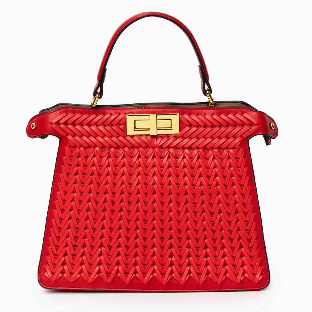 Estelle Braided Leather Handbag – Elegant Gold Clasp