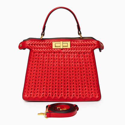 Estelle Braided Leather Handbag – Elegant Gold Clasp