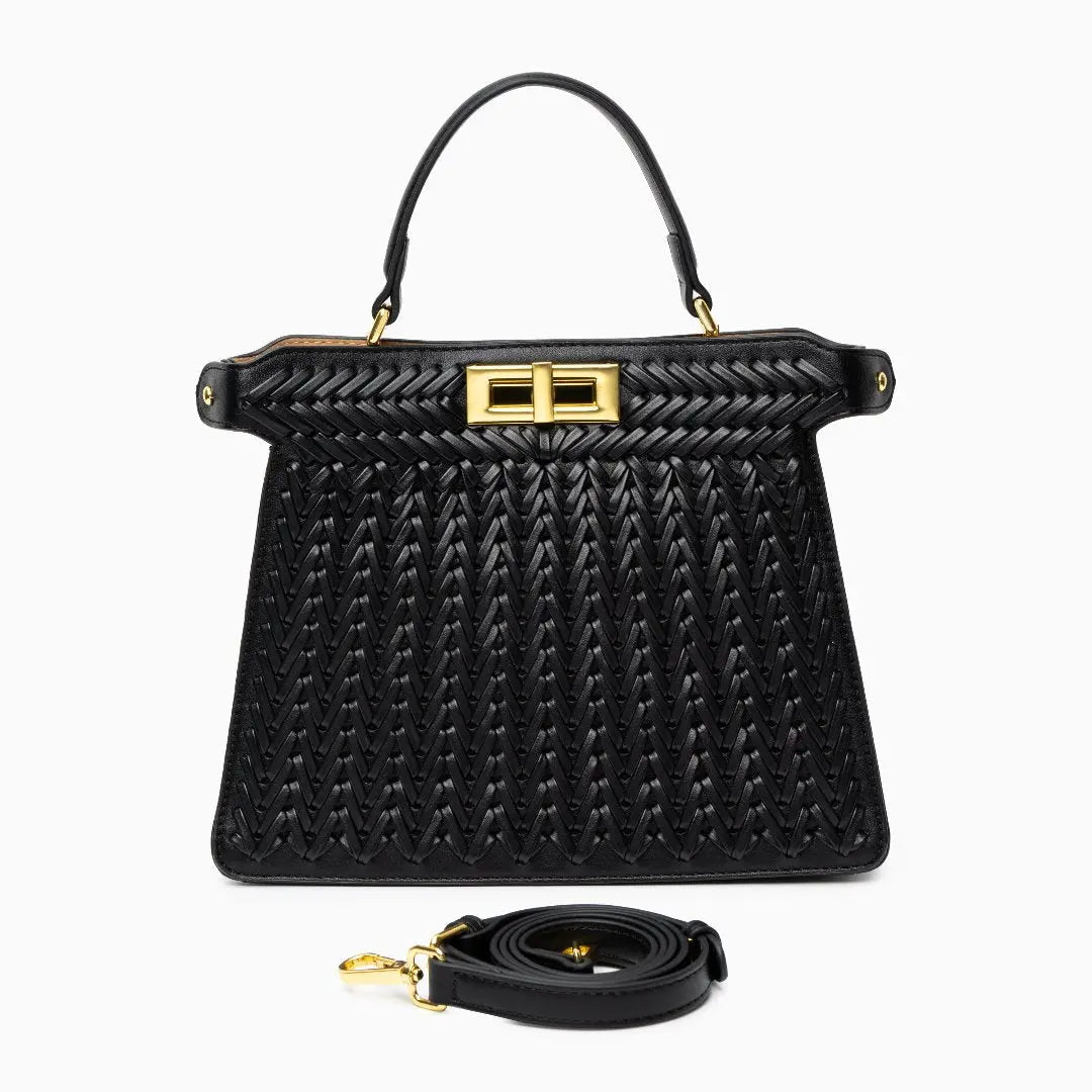 Estelle Braided Leather Handbag – Elegant Gold Clasp