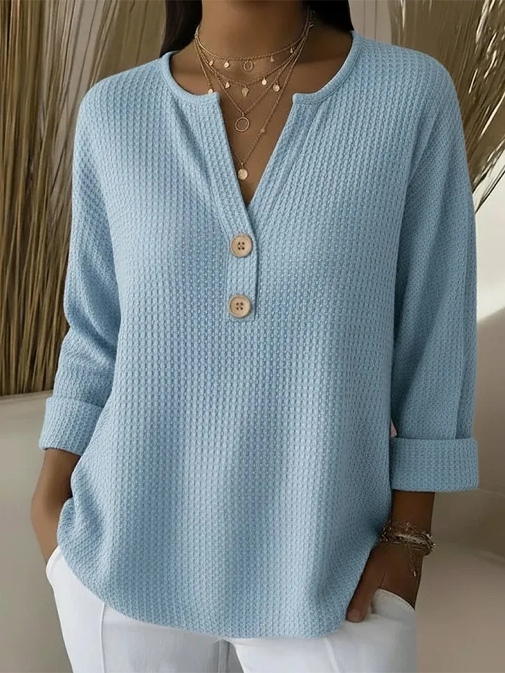 Lucia | Waffle Knit Henley Shirt with Buttons