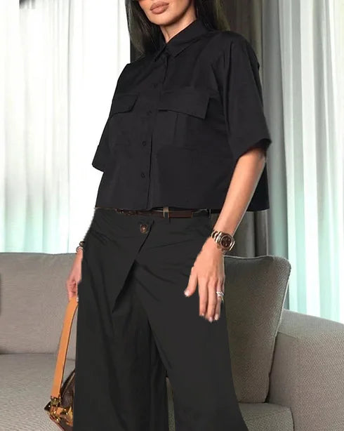 Desiré Set - Short Sleeve Lapel Top and 8-Point Trousers