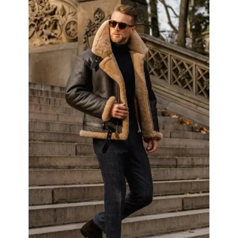 Alpha | Leather flight jacket with warm sherpa lining Sustainable leather