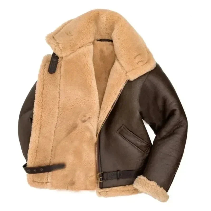 Alpha | Leather flight jacket with warm sherpa lining Sustainable leather