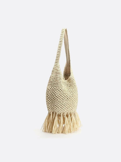 Fringed Straw Hobo Bag – Lightweight Boho Style for Summer