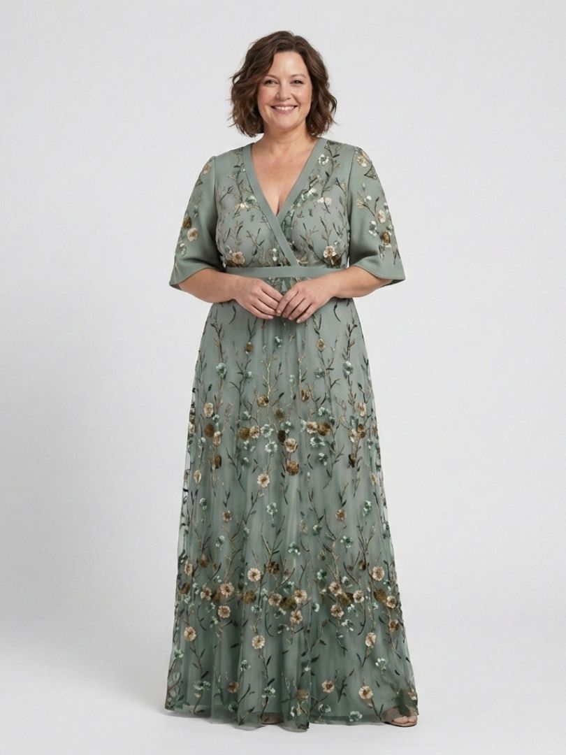 Evadne - Embroidered V-neck maxi dress