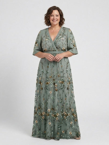 Evadne - Embroidered V-neck maxi dress
