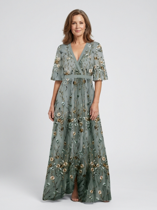 Evadne - Embroidered V-neck maxi dress
