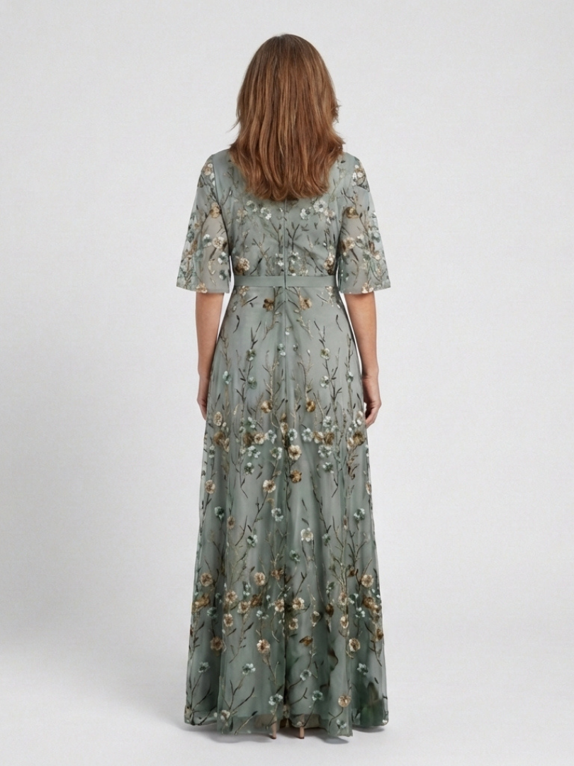 Evadne - Embroidered V-neck maxi dress
