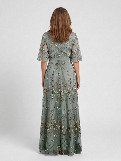 Evadne - Embroidered V-neck maxi dress