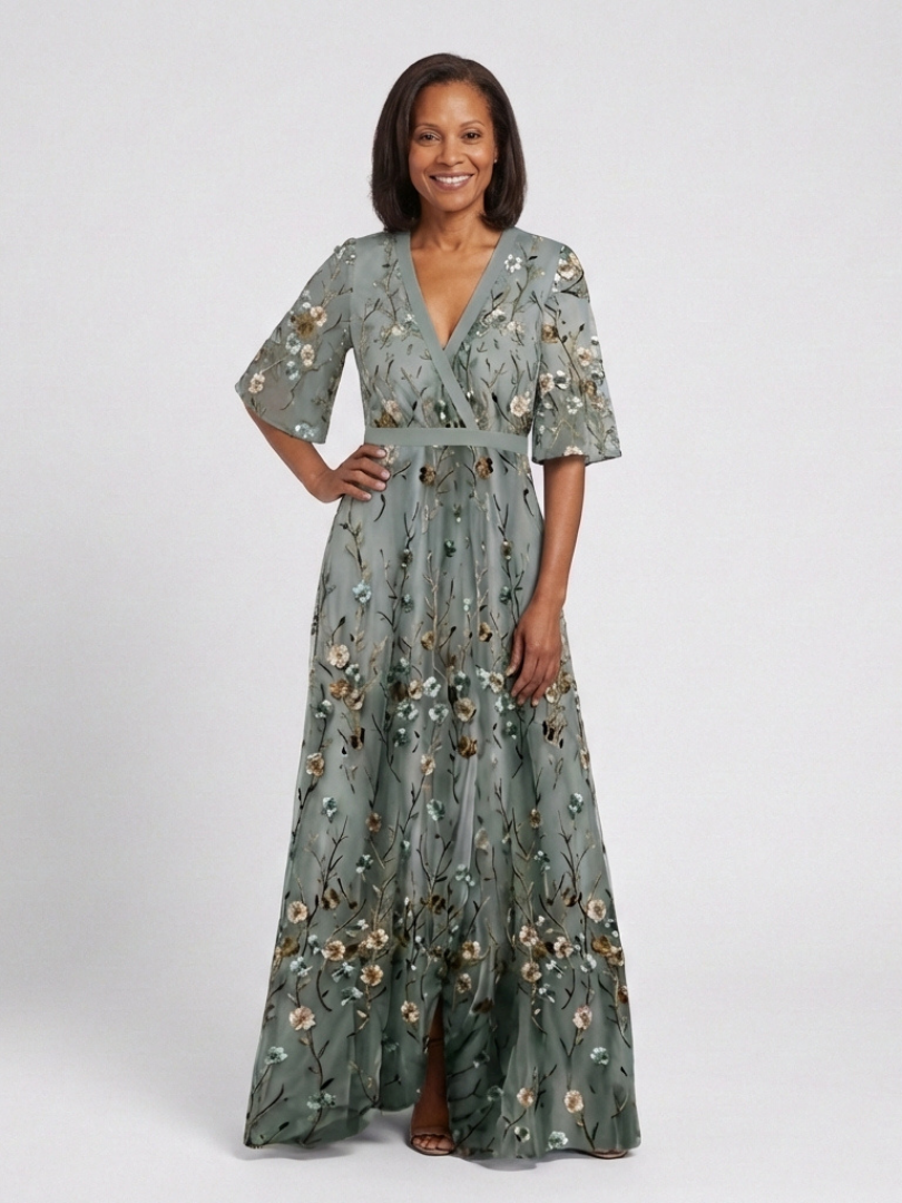 Evadne - Embroidered V-neck maxi dress
