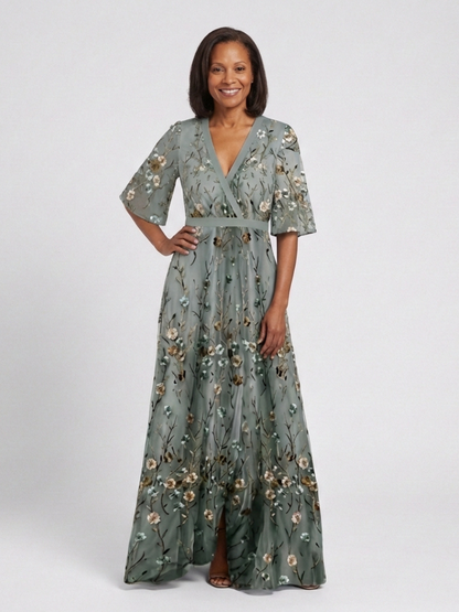 Evadne - Embroidered V-neck maxi dress