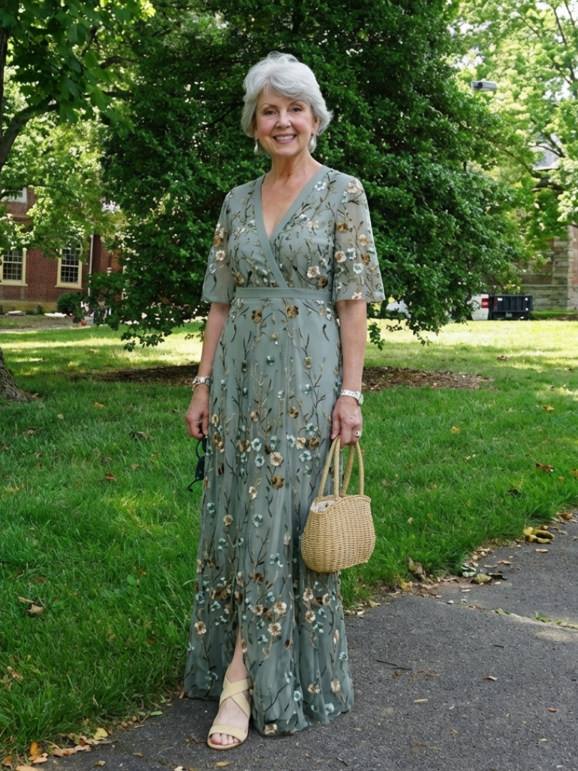 Evadne - Embroidered V-neck maxi dress