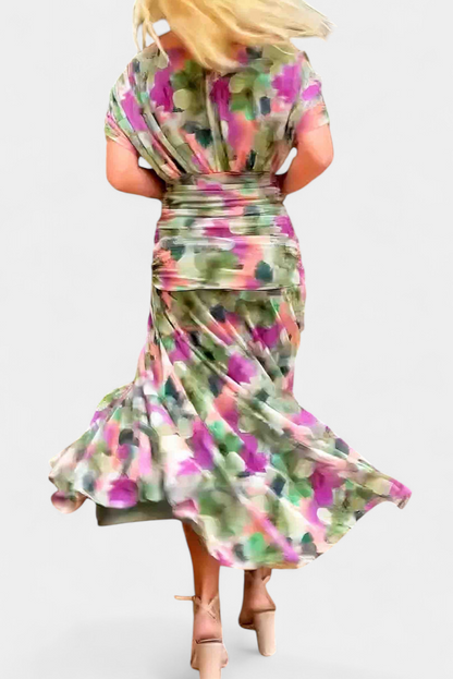 Iselina | Women's elegant V-neck gathered maxi dress | Flowy