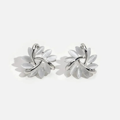 Gold hoop earrings with opal flowers
