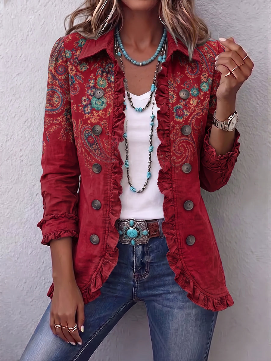 Bohemian print ruffle jacket