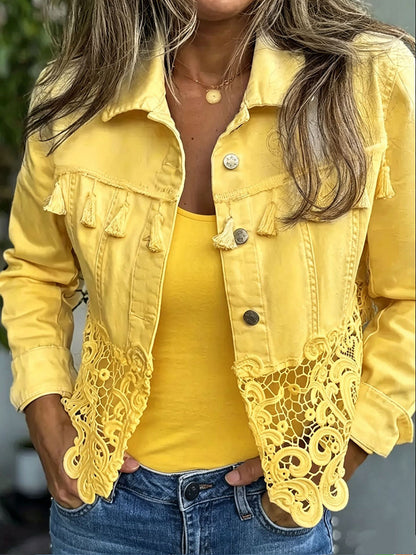 Boho denim jacket with fringe and lace
