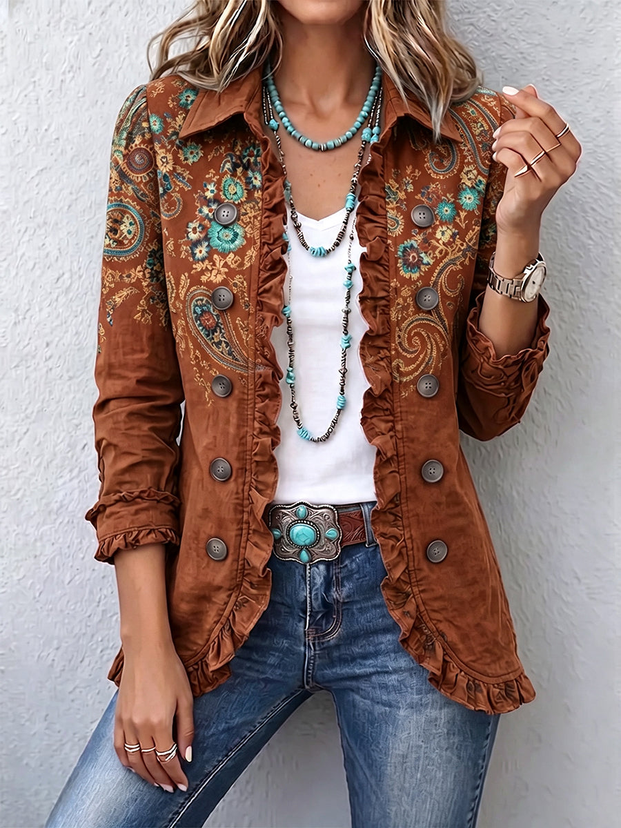 Bohemian paisley print ruffle jacket