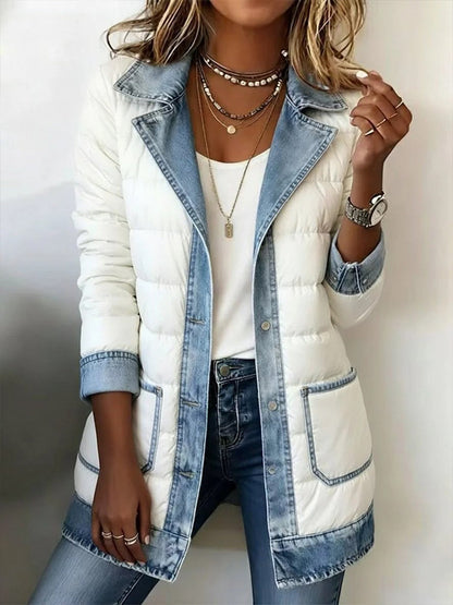 Modern padded jacket with denim inserts