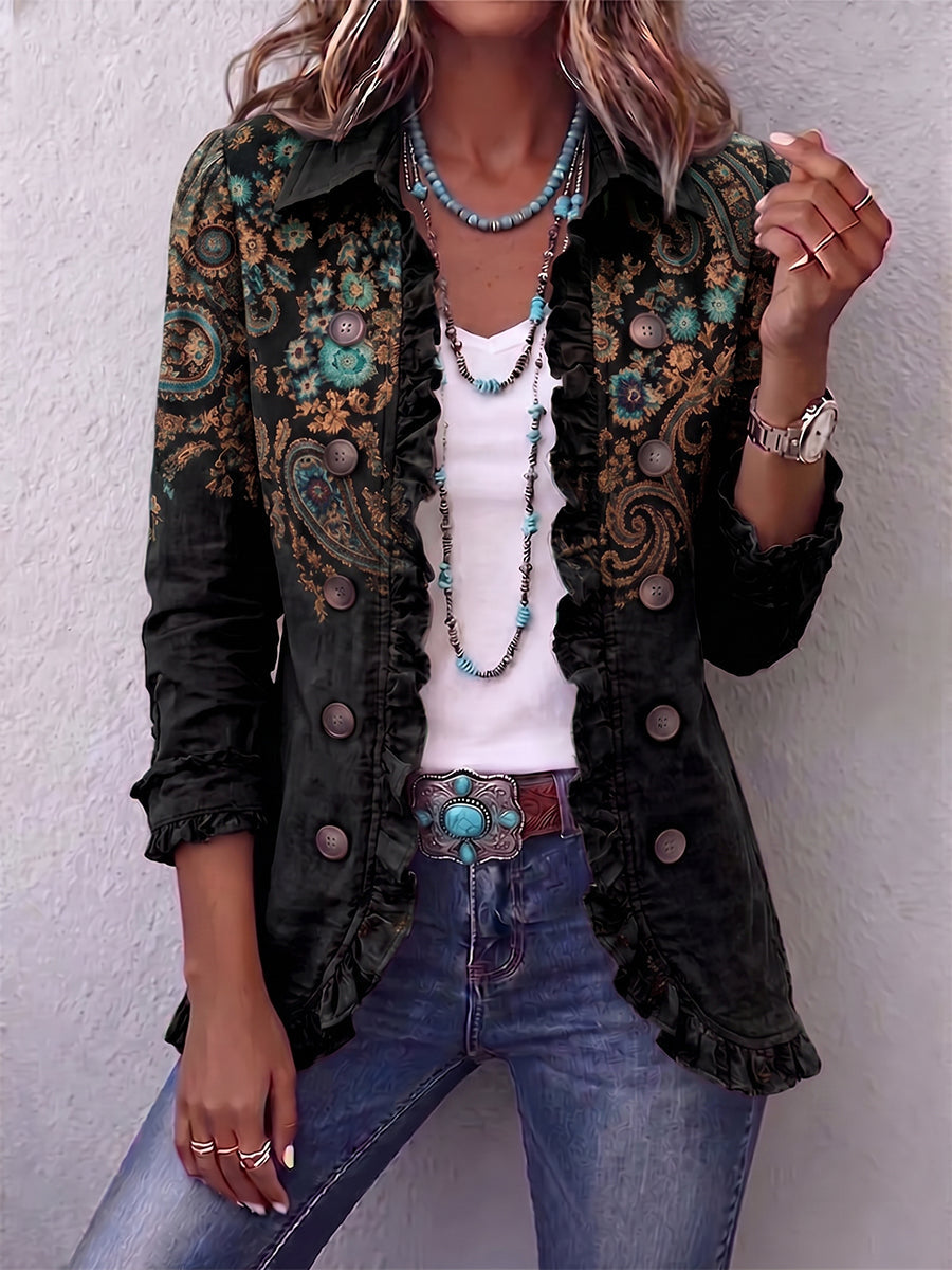 Bohemian paisley print ruffle jacket