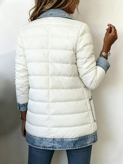 Modern padded jacket with denim inserts