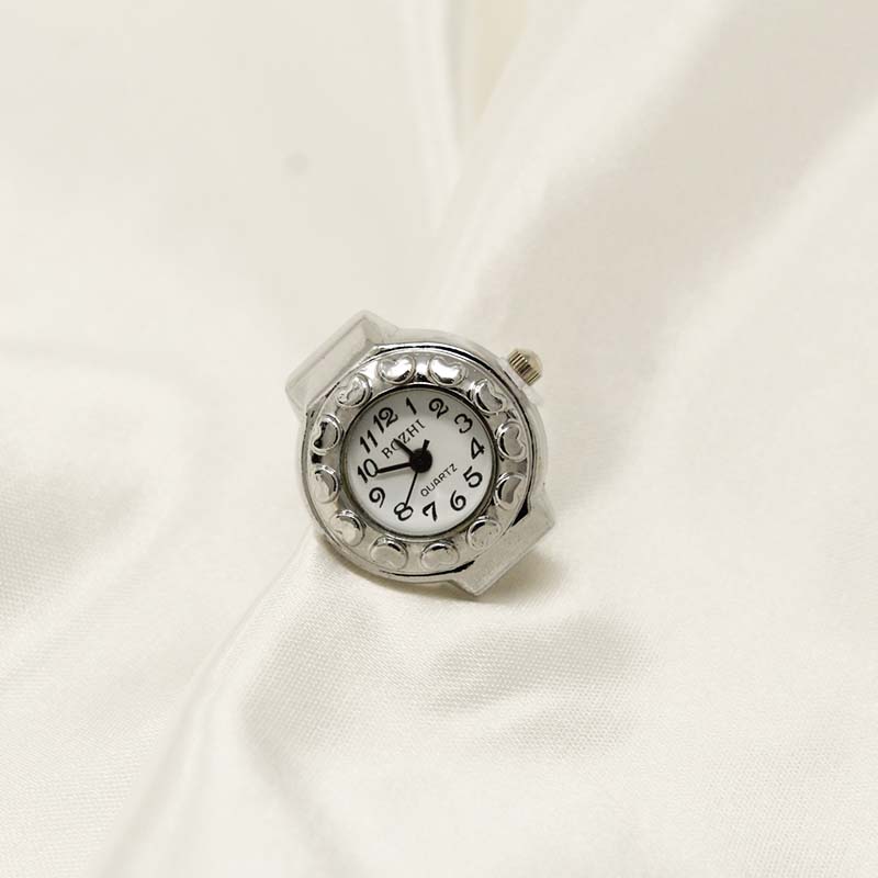 Silver heart watch ring