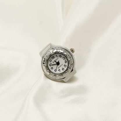 Silver heart watch ring