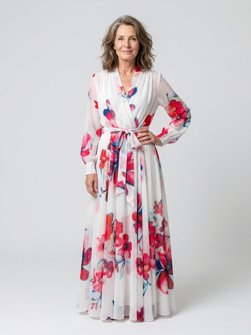Loli - Long floral print dress with long sleeves