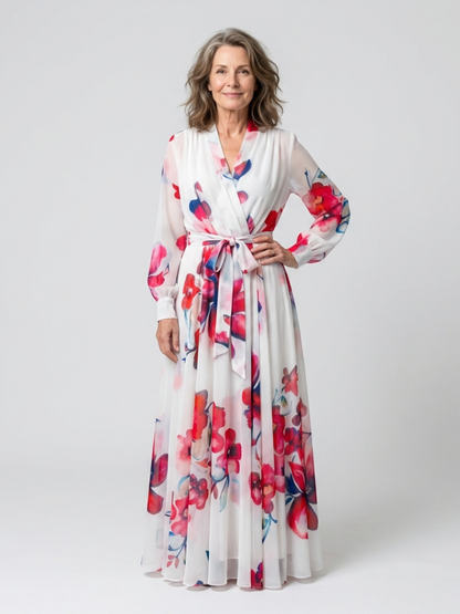 Loli - Long floral print dress with long sleeves
