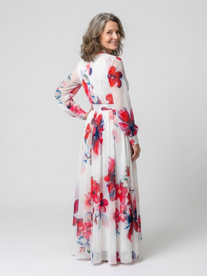 Loli - Long floral print dress with long sleeves