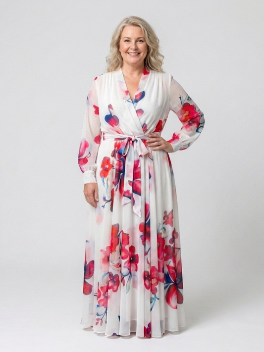Loli - Long floral print dress with long sleeves